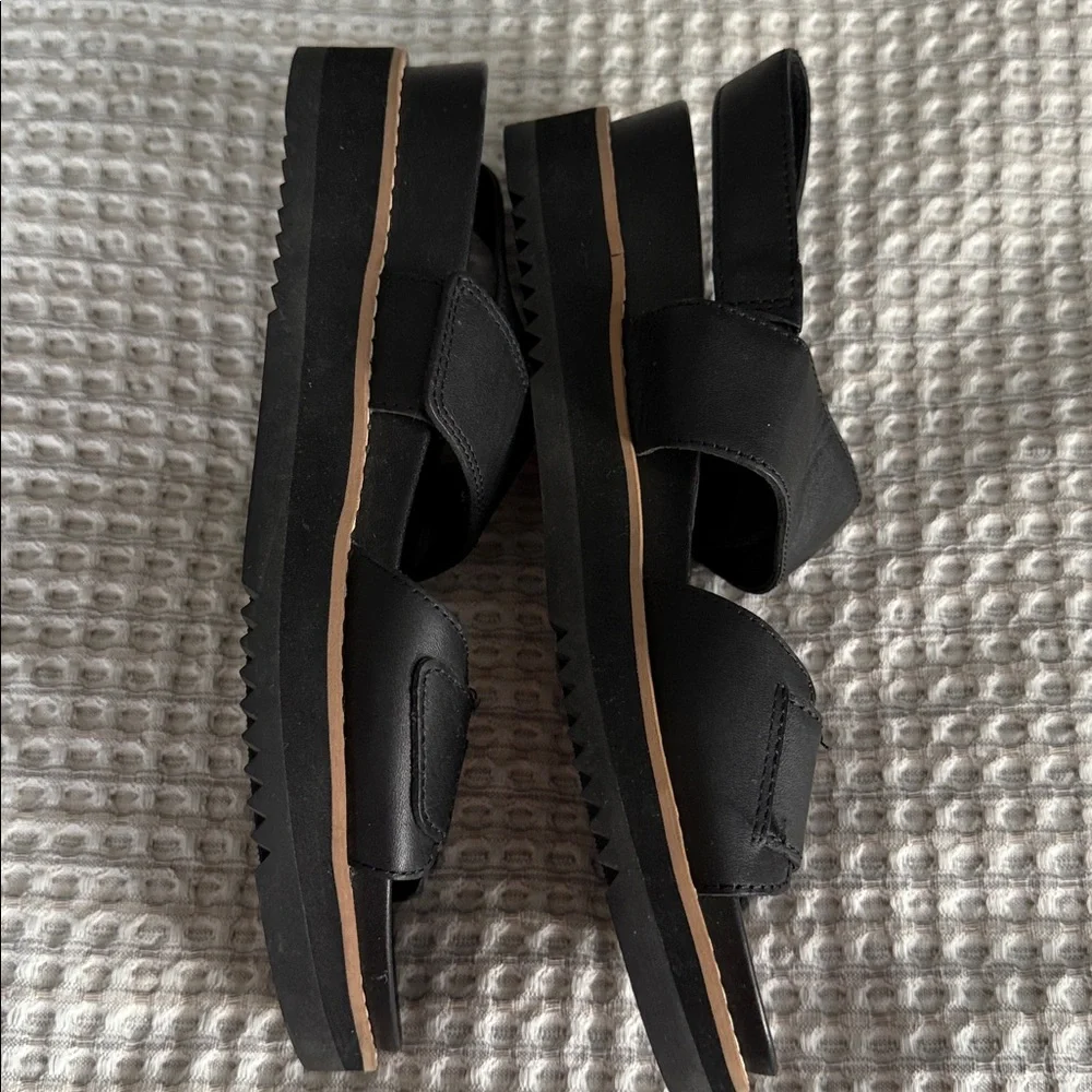 Eileen Fisher Black Leather Double-Strap Sandals